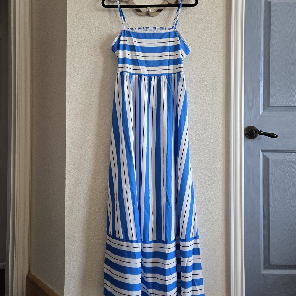 Blue and White Striped Maxi Dress Sz XL - Picture 4 of 7